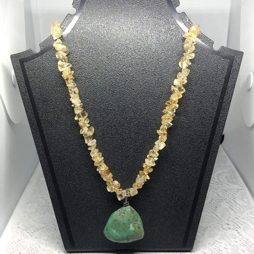 Vintage artisan natural stone/gemstone beaded necklace pendant sterling 925 boho
